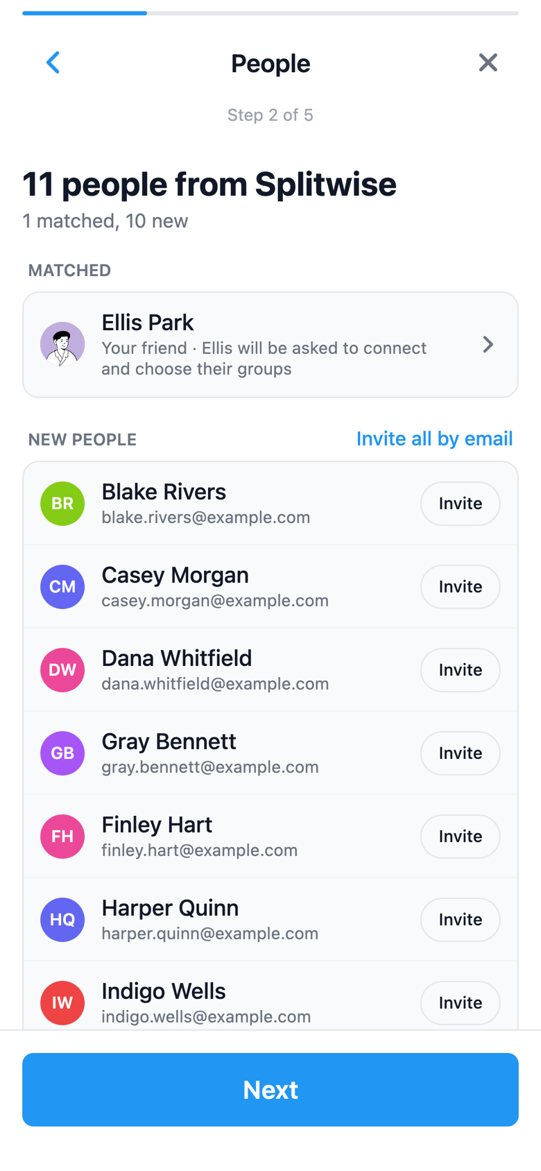 SplitterUp's People step, sorting imported people into matched, to check, and new.